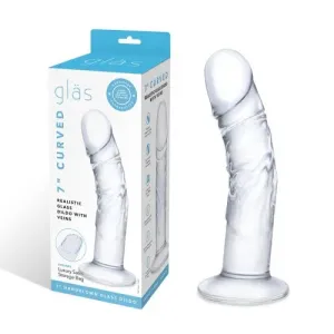 7" Curved Realistic Glass Dildo With Veins