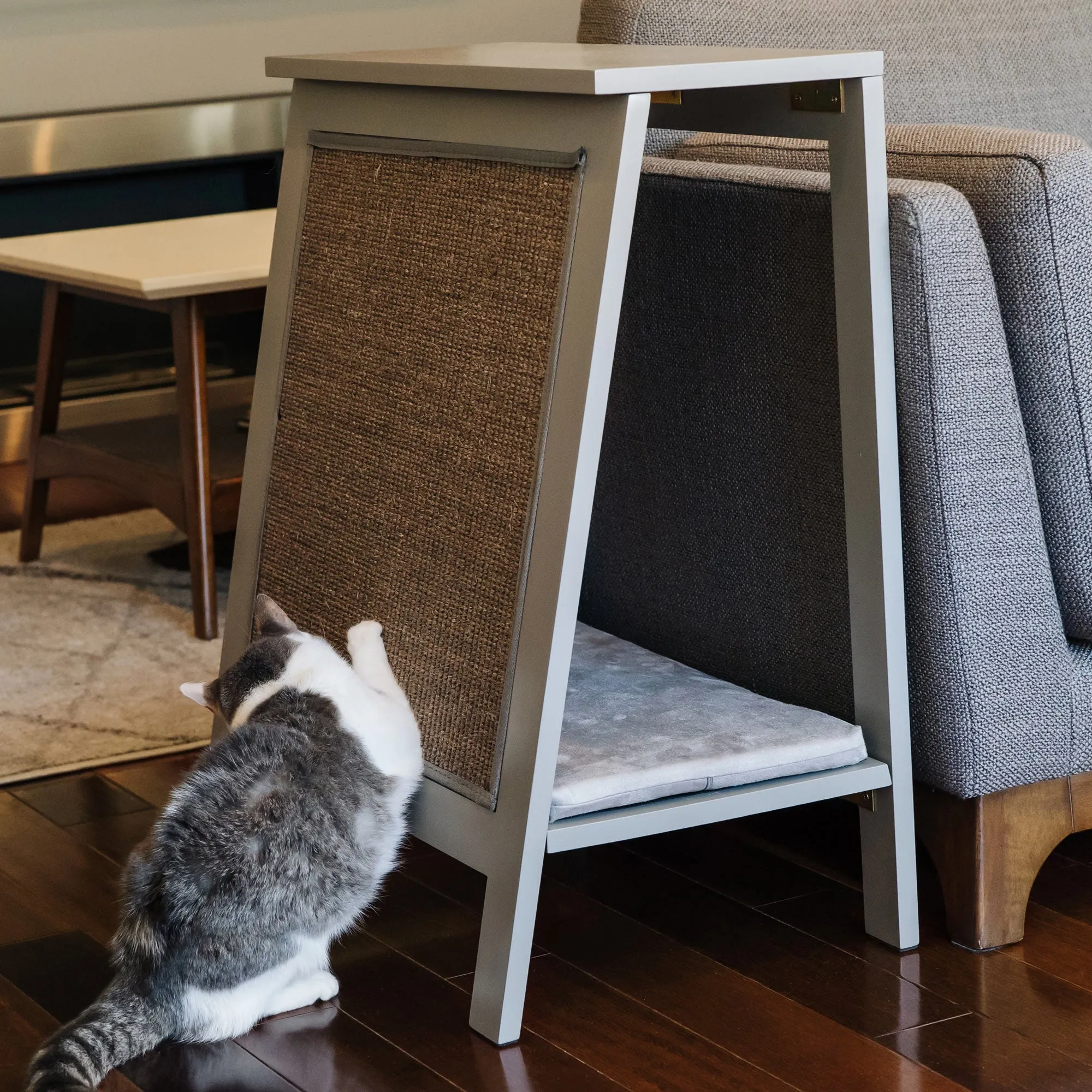 A-Frame Cat Bed and End Table - Smoke