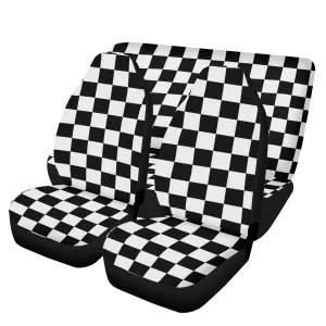 Checkered Front and Back Car Seat Covers Full Set (3 pcs), Black White Check Auto Front Dog Pet Vehicle SUV Universal Protector Men Women