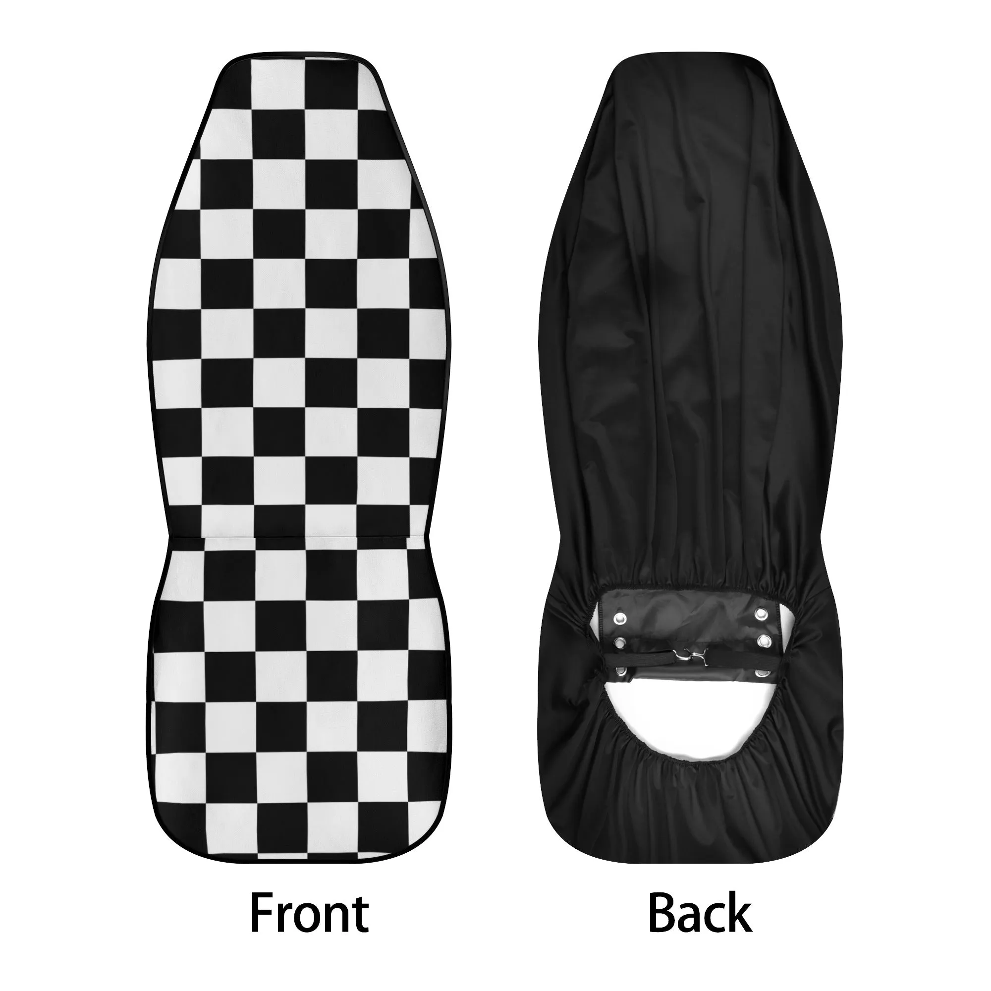 Checkered Front and Back Car Seat Covers Full Set (3 pcs), Black White Check Auto Front Dog Pet Vehicle SUV Universal Protector Men Women
