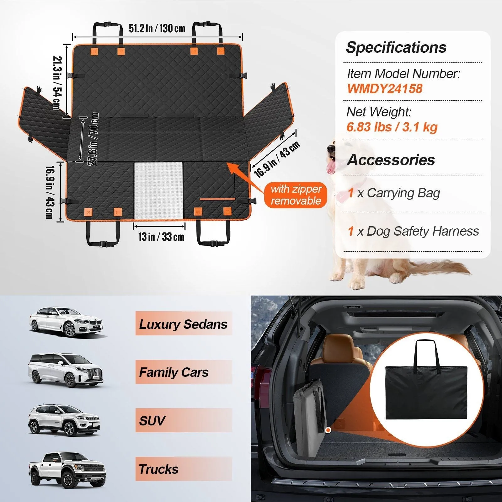 Dog Car Seat Cover Waterproof for Back Seat for SUV