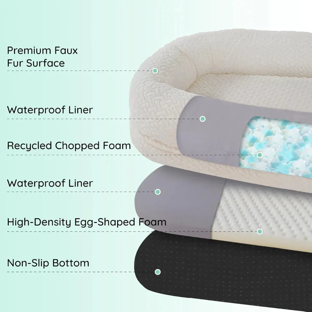 Human Dog Bed for Adults | Luxury Faux Fur Giant Human-Size Dog Bed with Portable Handle | Egg Orthopedic Foam