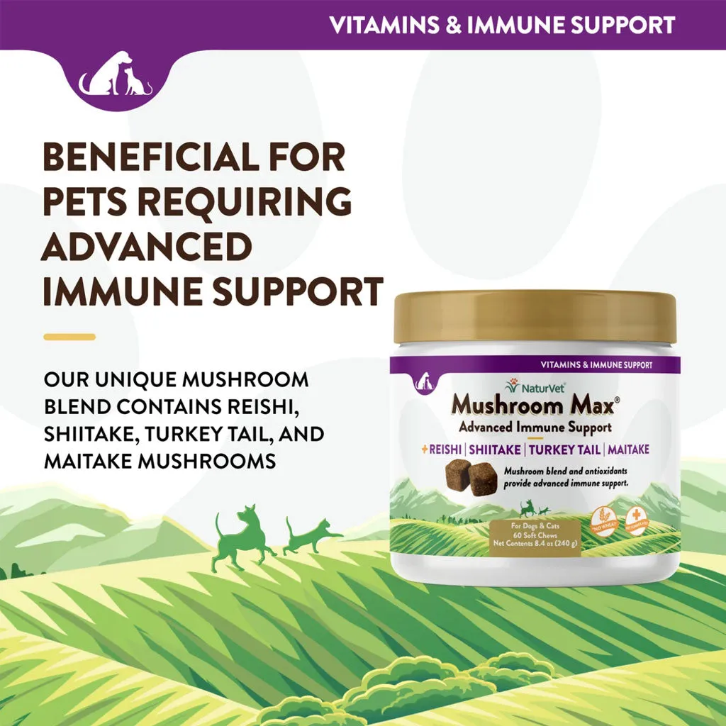 NaturVet Mushroom Max Advanced Immune Support Soft Chews for Dogs & Cats, 60 count