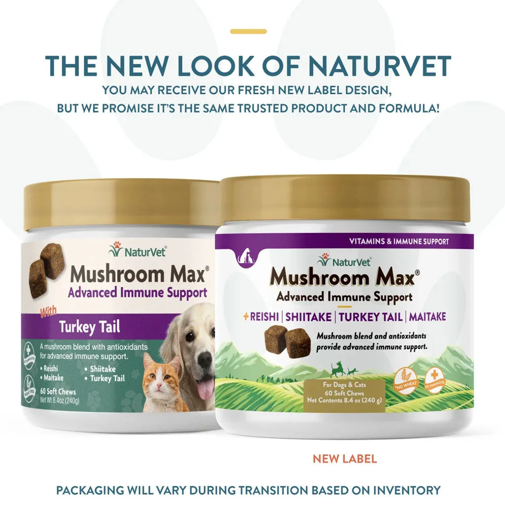 NaturVet Mushroom Max Advanced Immune Support Soft Chews for Dogs & Cats, 60 count