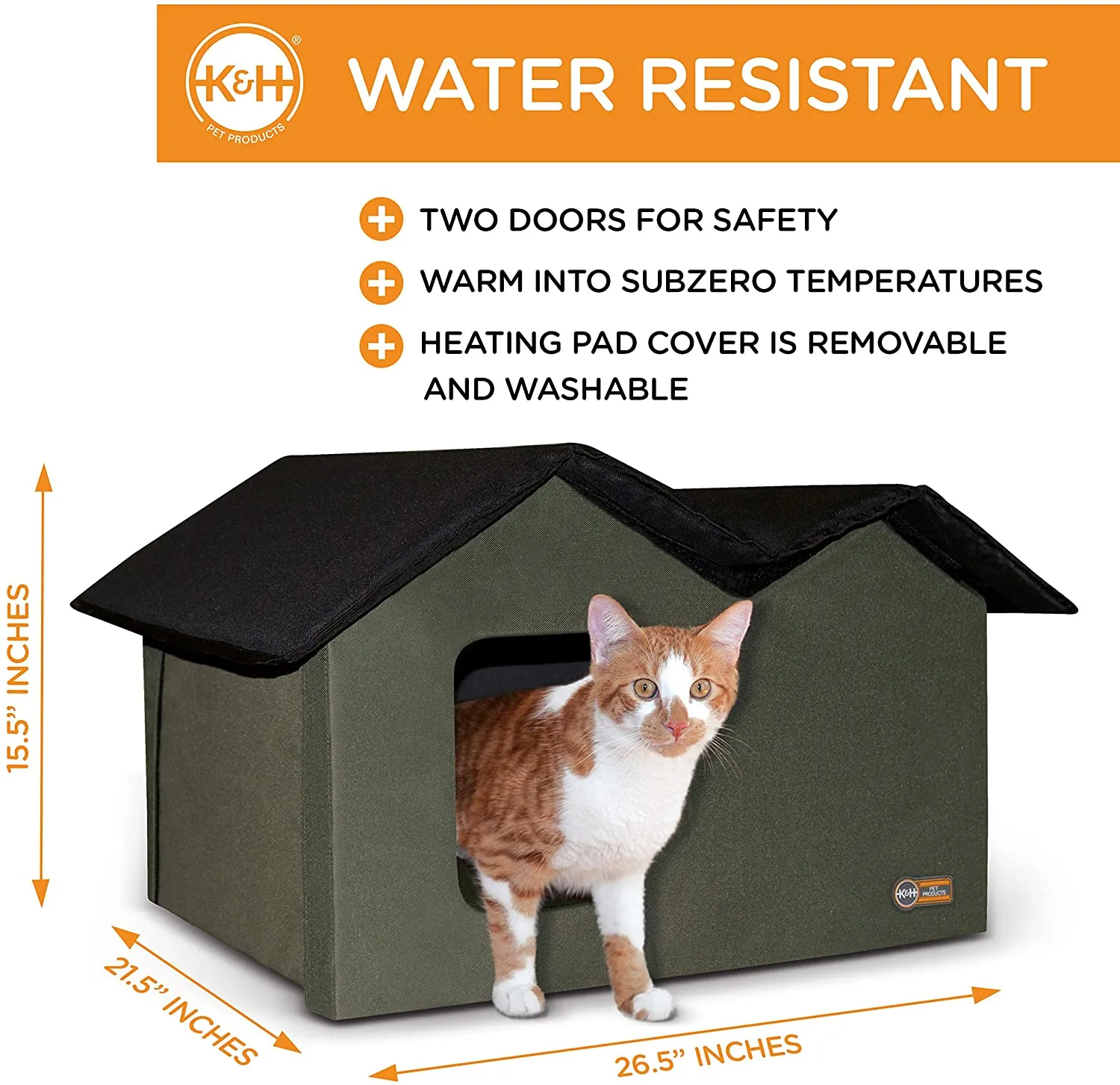 Outdoor Heated Cat House - Extra-Wide - Red - 26.5" x 15.5" x 21.5"