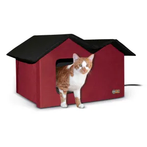 Outdoor Heated Cat House - Extra-Wide - Red - 26.5" x 15.5" x 21.5"