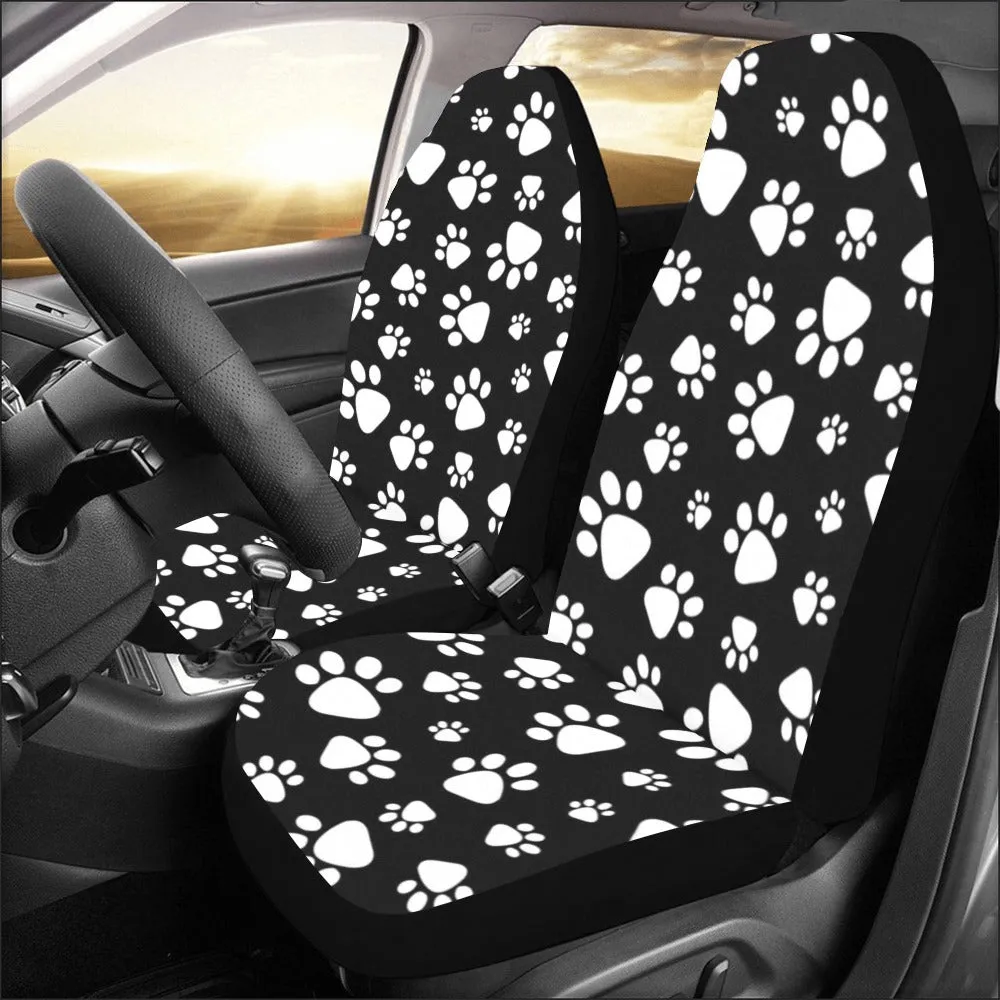 Pet Paws Car Seat Covers for Vehicle 2 pc Set, Animal Dog Cat Print Pattern Front Seat Puppy Gift Women Protector Accessory SUV Decoration