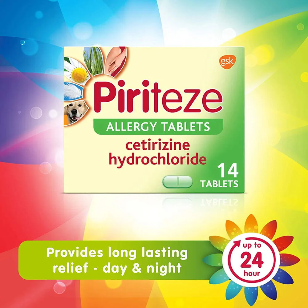 Piriteze Tablets Antihistamine Cetirizine Allergy Relief 14 Tablets