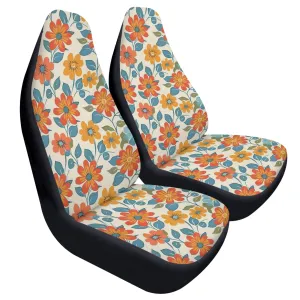 Retro Floral Car Seat Covers (2 pcs), 1970s Vintage Groovy Boho Flowers Pattern Auto Front Dog Pet Vehicle SUV Universal Protector Men Women