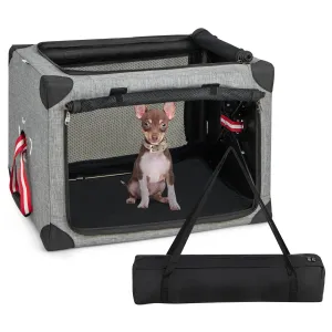 Tangkula 3-Door Folding Dog Crate, Soft Kennel with Removable Pad & Metal Frame