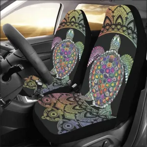 Turtle Mandala Boho Car Seat Covers 2 pc, Tribal Black Pattern Bohemian Art Front Auto SUV Protector Accessory Decor Automotive Universal