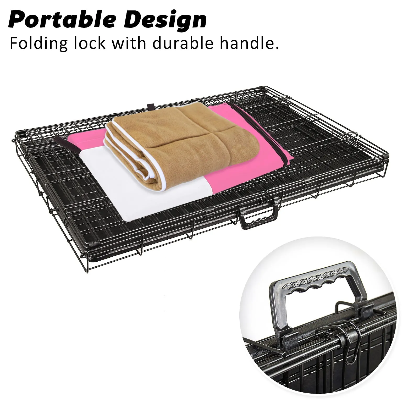 Wire Dog Cage Crate 48in with Tray   Cushion Mat   Pink Cover Combo