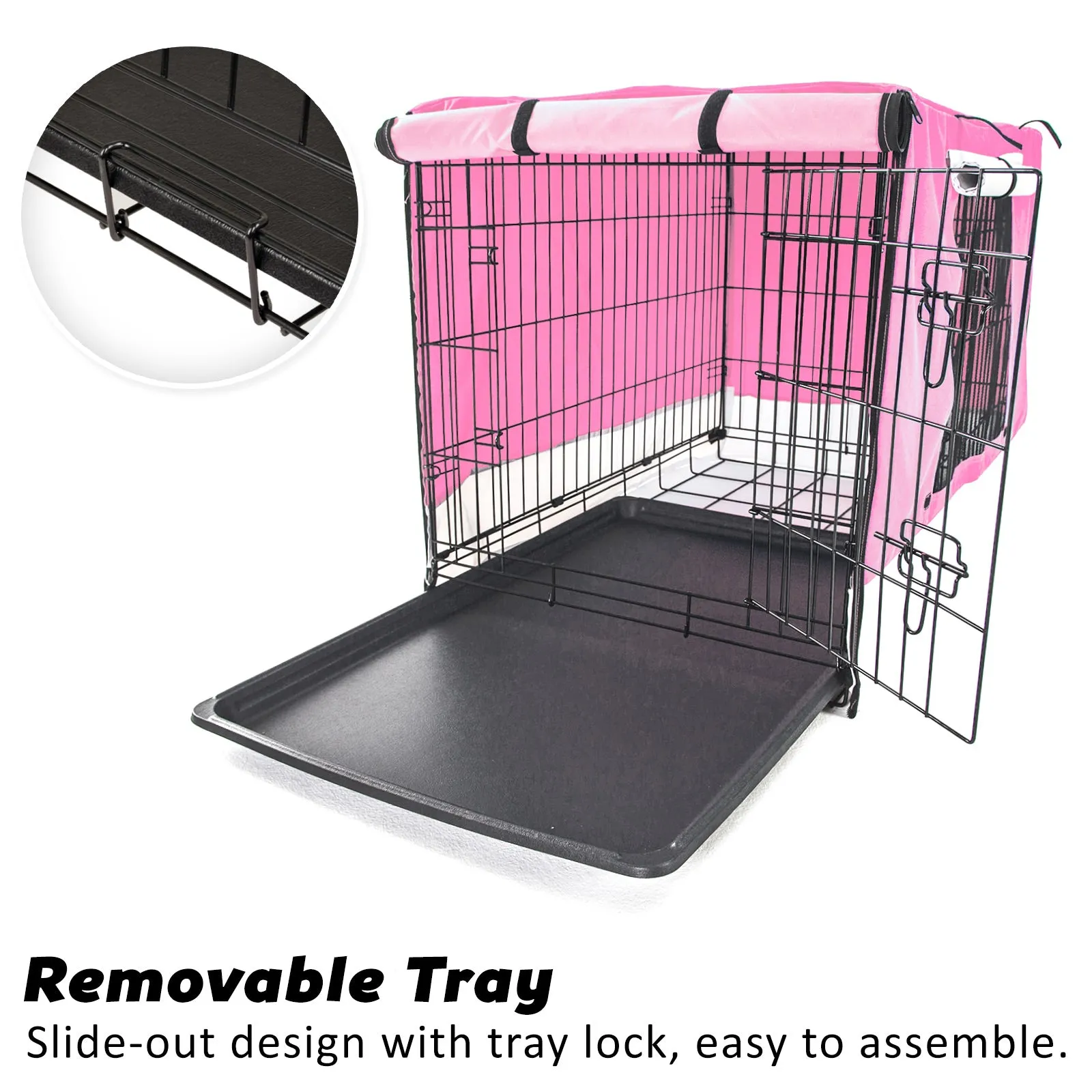 Wire Dog Cage Crate 48in with Tray   Cushion Mat   Pink Cover Combo