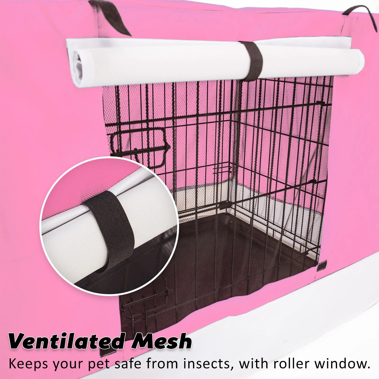Wire Dog Cage Crate 48in with Tray   Cushion Mat   Pink Cover Combo